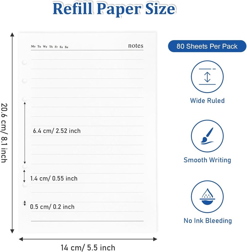 SAYEEC A5 Refill Paper Loose Leaf Lined Paper for A5 Planner Organizer 6 Holes Ring Binder Planner for Journals Notebooks Diaries Inserts, 80 Sheets - Image 2